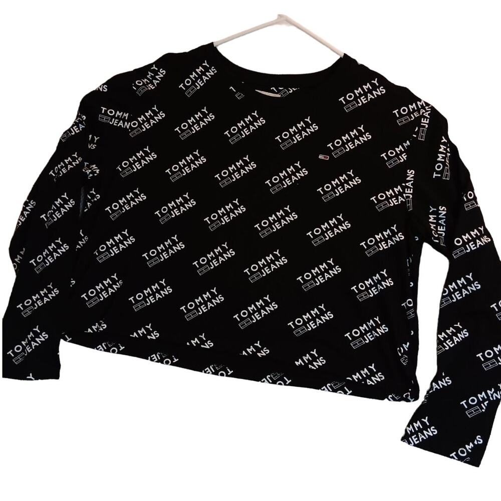 Tommy Jeans‎ Crop Top L Black/White All Over Print Y2K